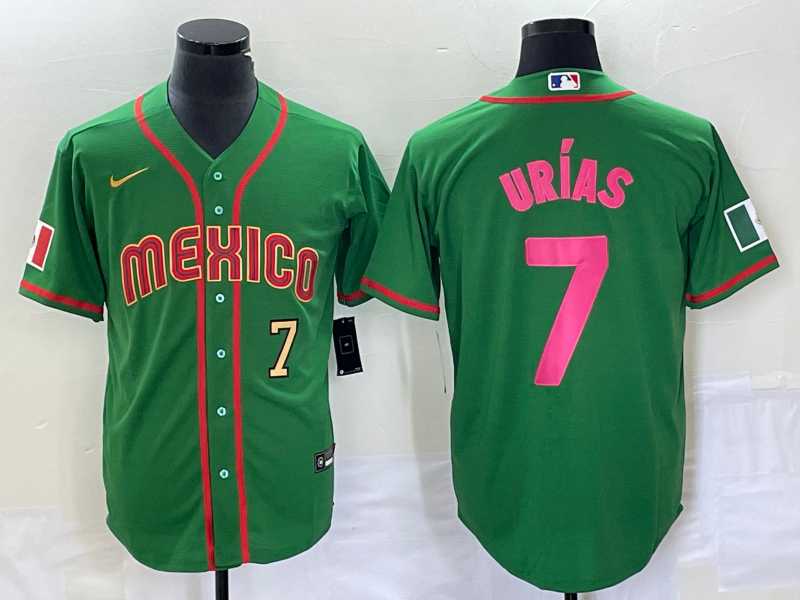 Men%27s Mexico Baseball #7 Julio Urias Number 2023 Green World Classic Stitched Jersey6->2023 world baseball classic->MLB Jersey